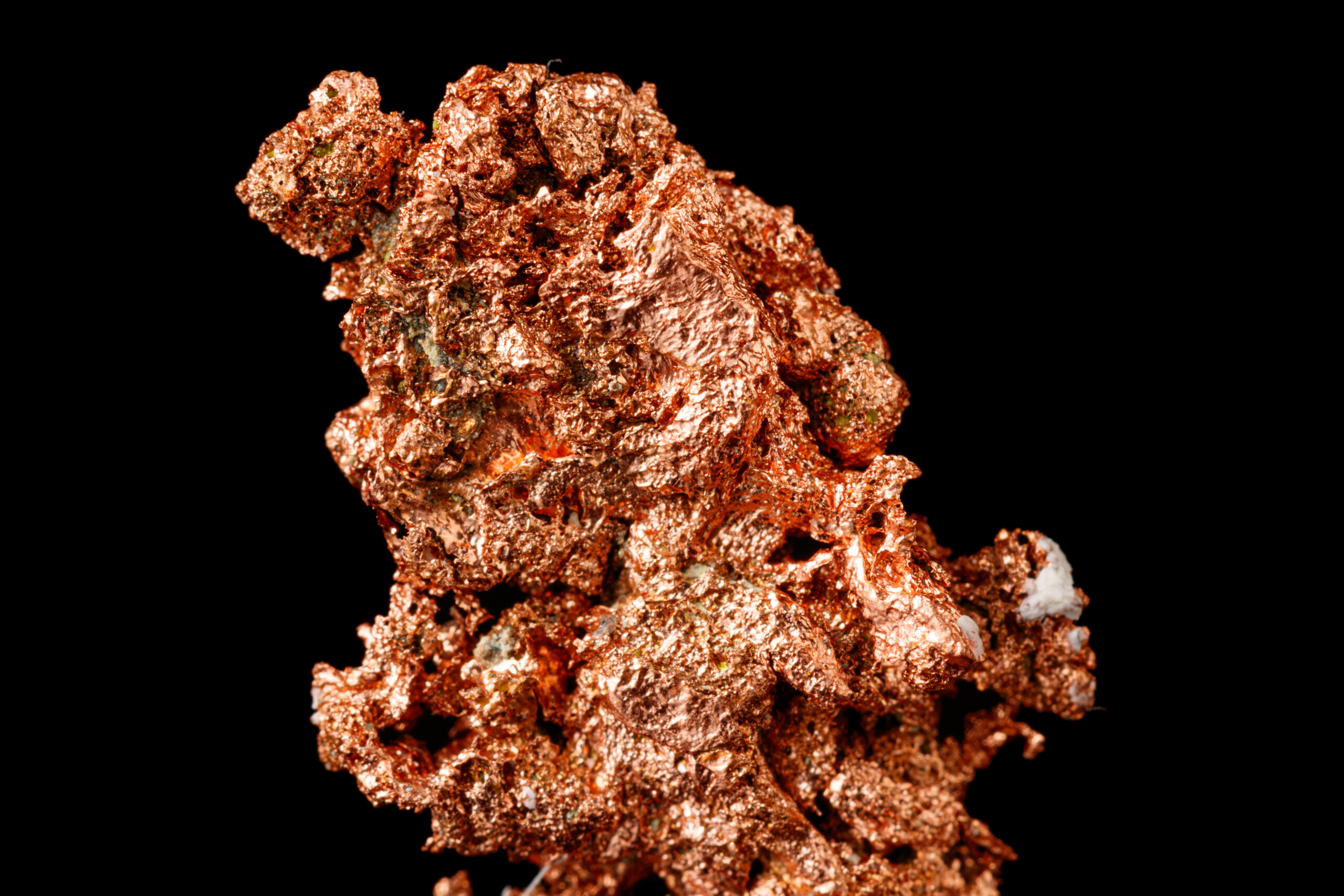 macro mineral stone copper on black background