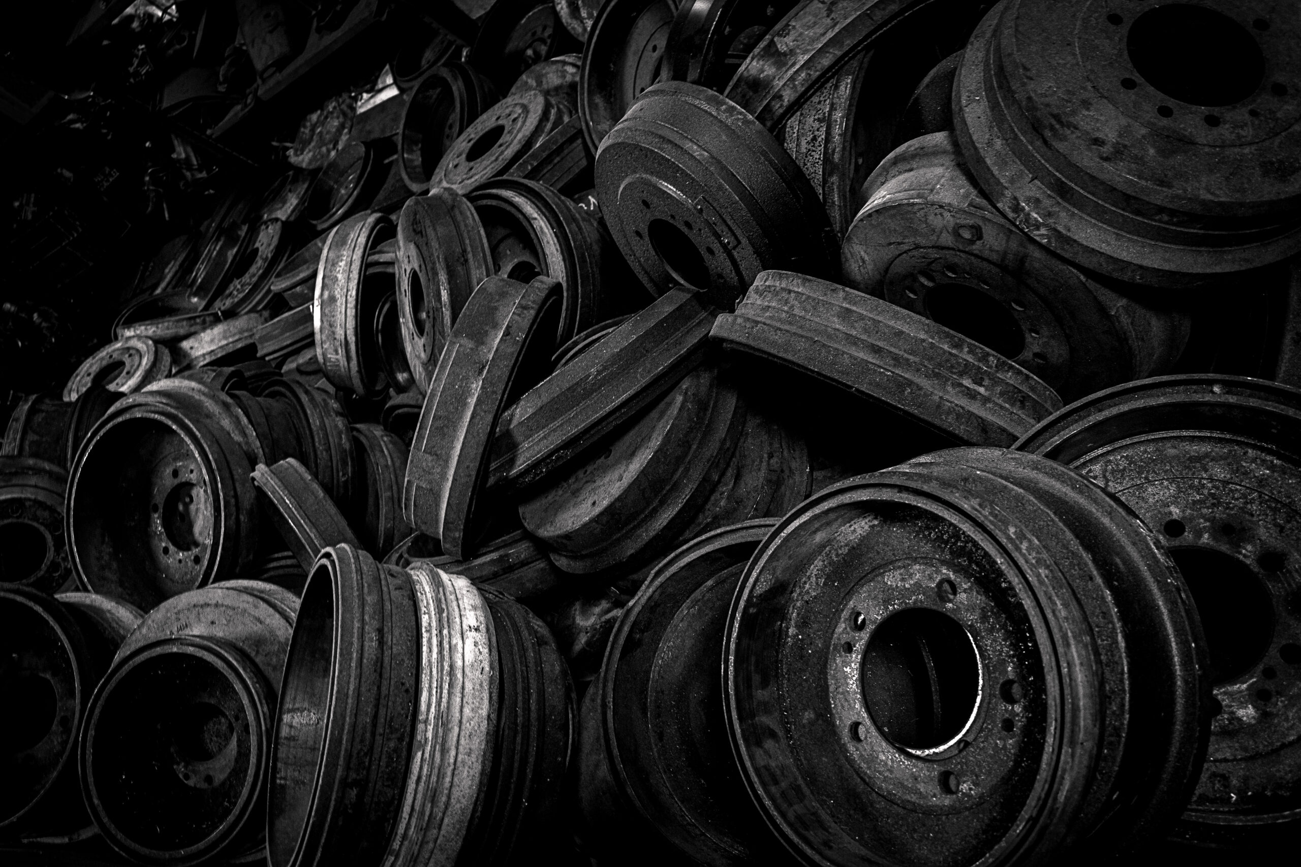 pile old tires is shown black white
