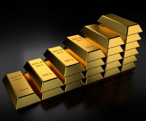 gold bars stacked. 3d rendering.