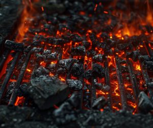 view fiery burning charcoal